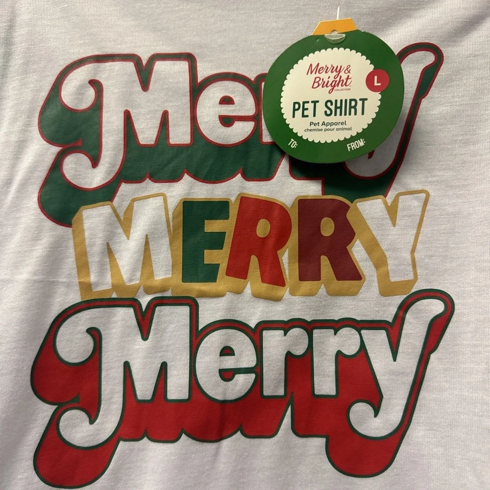 New Merry&Bright Christmas Merry and Bright Dog T-Shirt Size L‎ Large